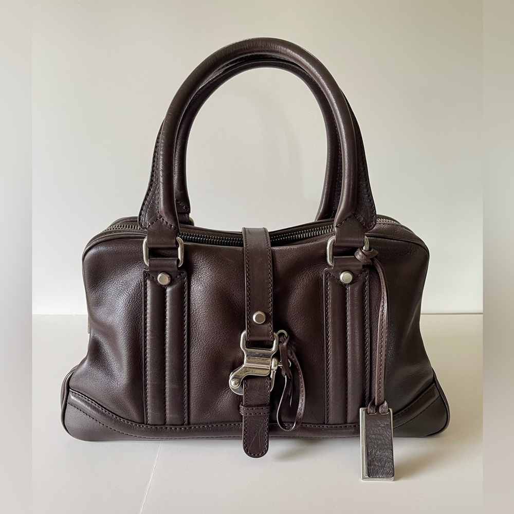Gryson Sophie Handbag Satchel Leather Espresso Brown Lambskin Double Handles
